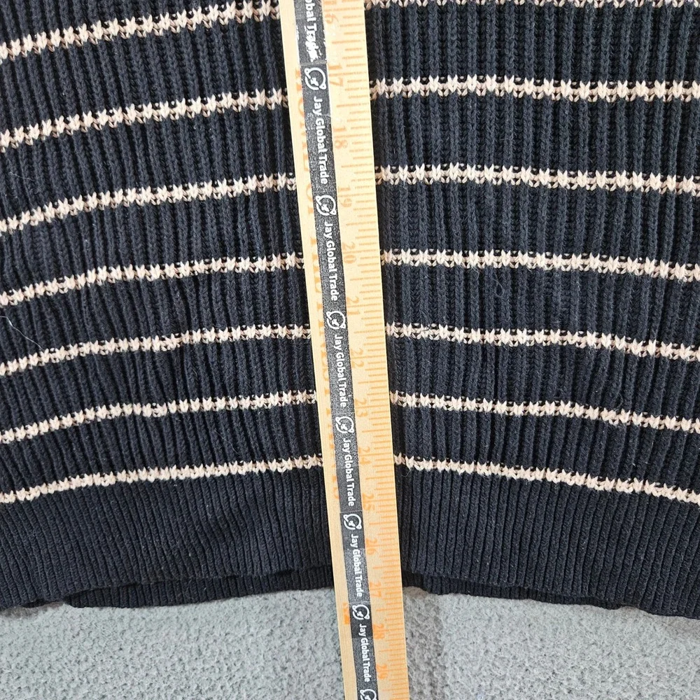 J.Crew Mens XL Striped Ribbed Cotton Crewneck Sweater Black Tan Long Sleeve
